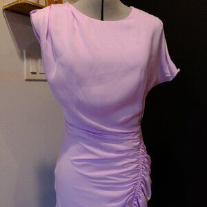 Zara lilac ruched drawstring mini dress with asymmetrical sleeves - S
